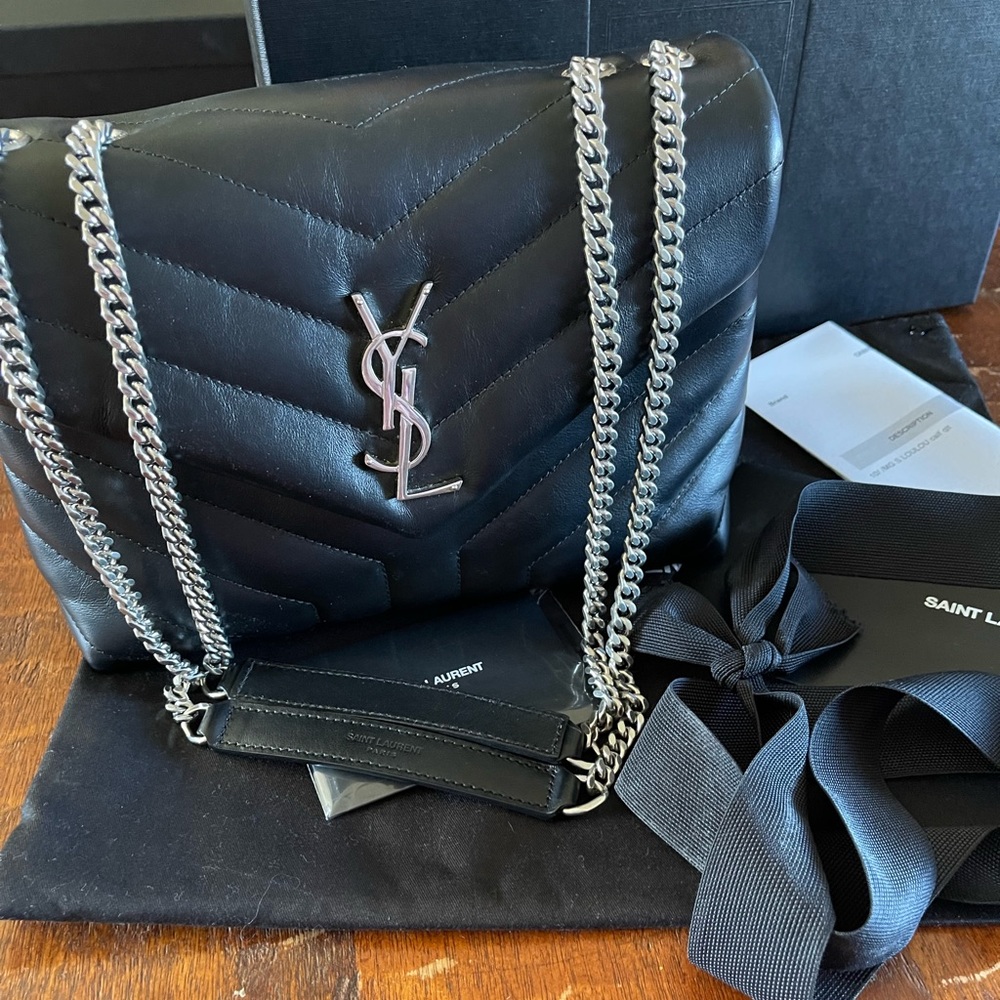 LOULOU SMALL CHAIN BAG IN QUILTED "Y" LEATHER Black